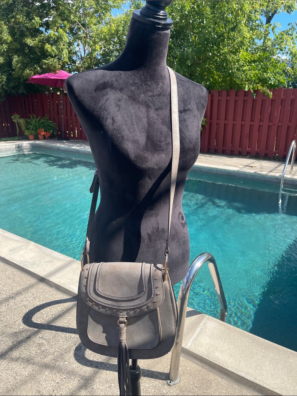Franco Sorto Beige/ Gray Crossbody Saddle Bag with Tassel